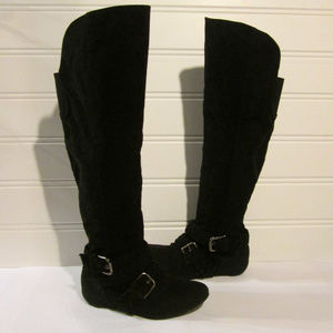 YOKI Black Over the Knee Faux Suede Boot